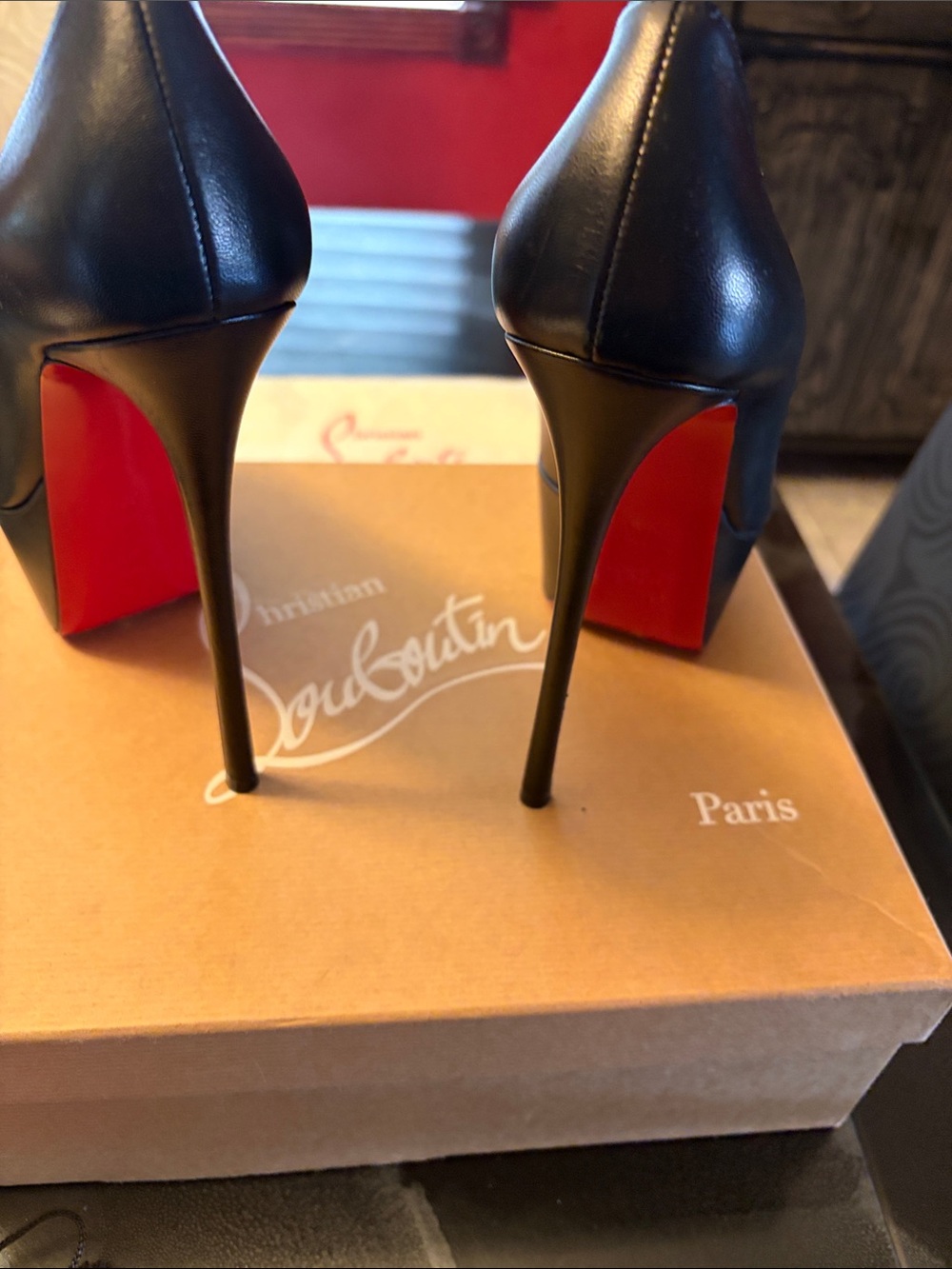 Christian Louboutin Black Leather Platform Pumps with Red Soles